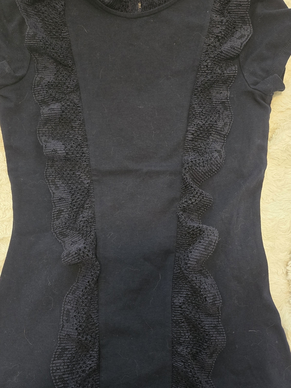 Ted Baker London Black Short Sleeve Tee with Ruffle Trim